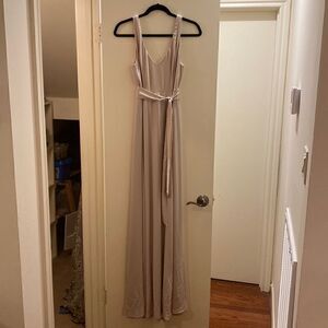 Maxi formal dress V-neck plunging back medium sand show me your mumu